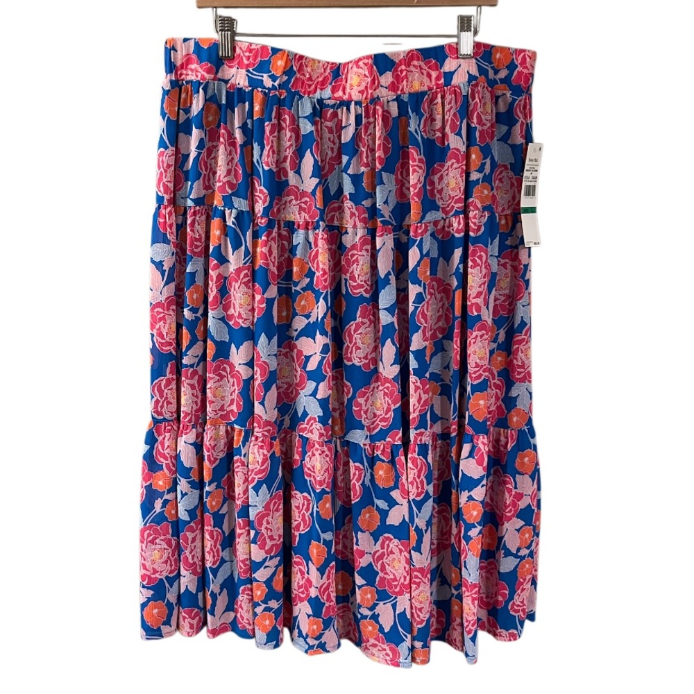 Ruby Rd. Bright Blooms Floral Print Elastic Waist Midi Skirt - Picture 3 of 9